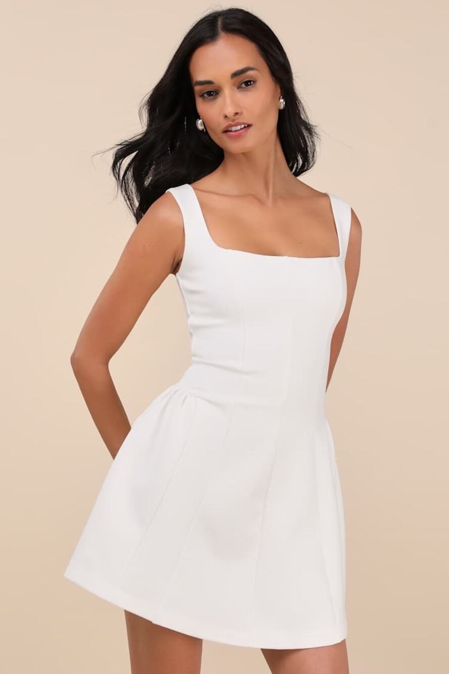 NWOT Lulus Roetta White Sleeveless Pleated Mini Dress Party Cocktail Classy Sz M